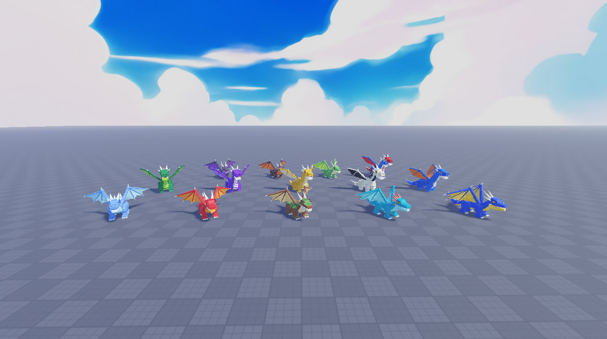 Colorful rigged Roblox dragons included in Dragon Pack (Rigged)